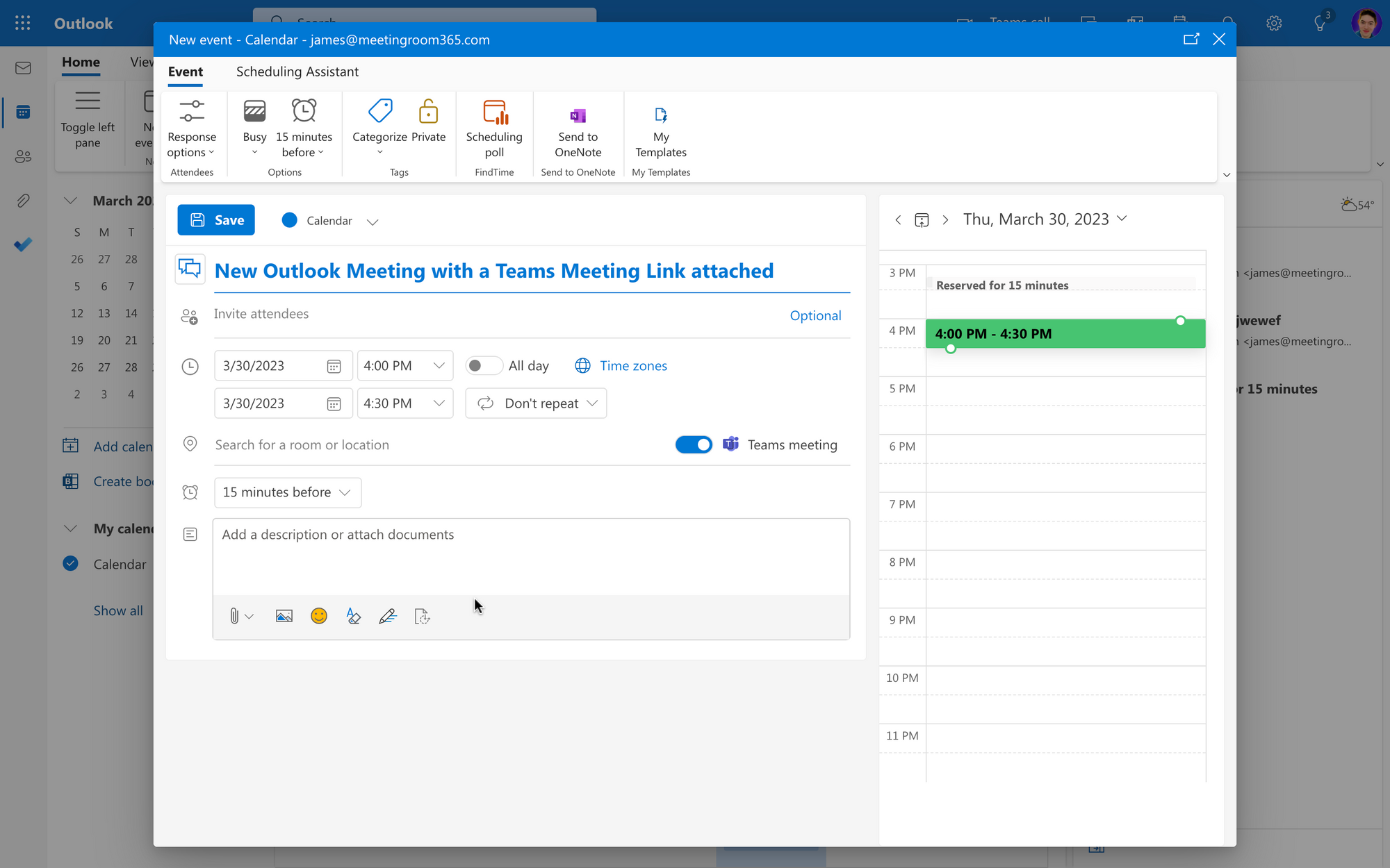 teams meeting link missing in outlook calendar