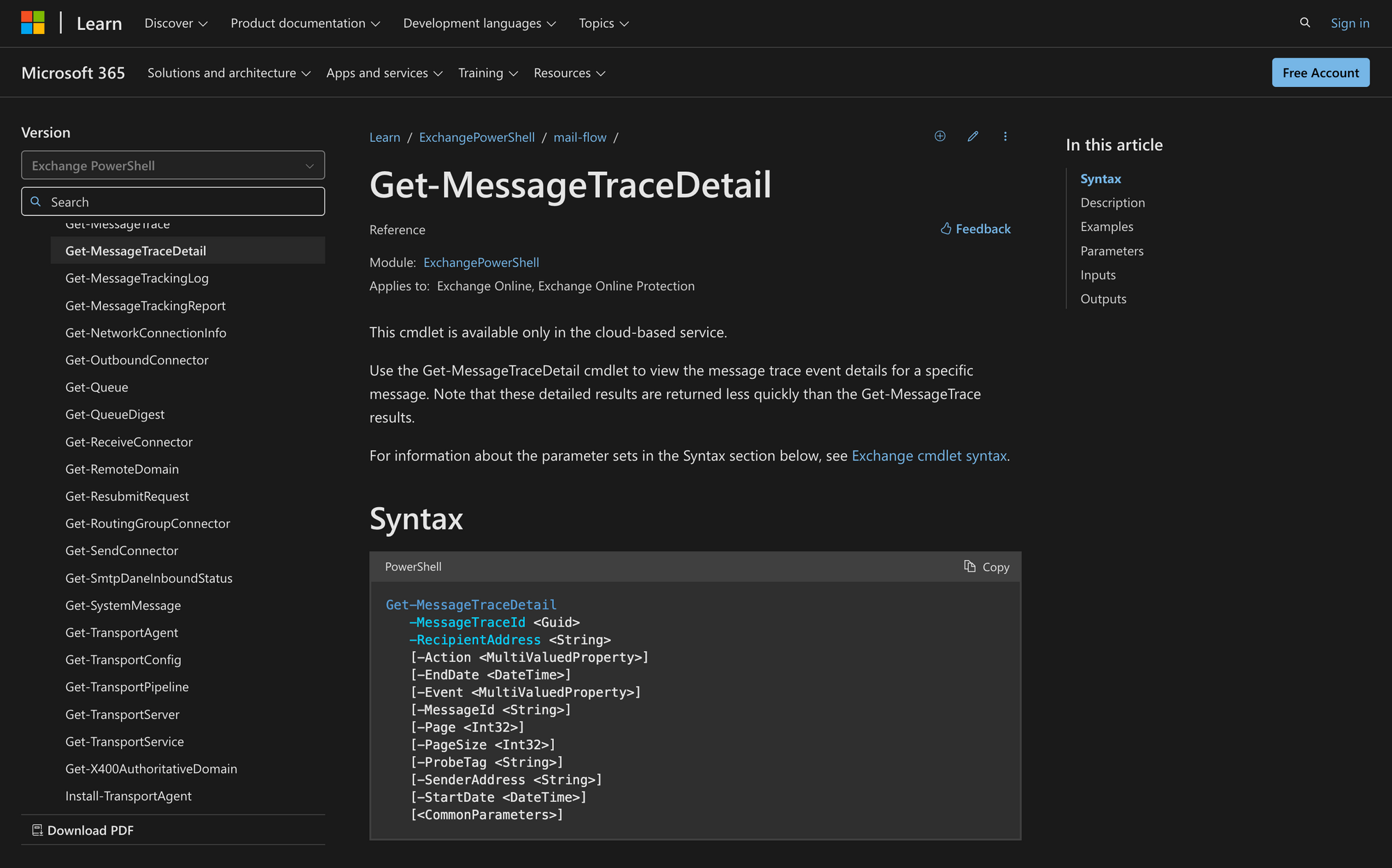 Using get messagetracedetail in powershell