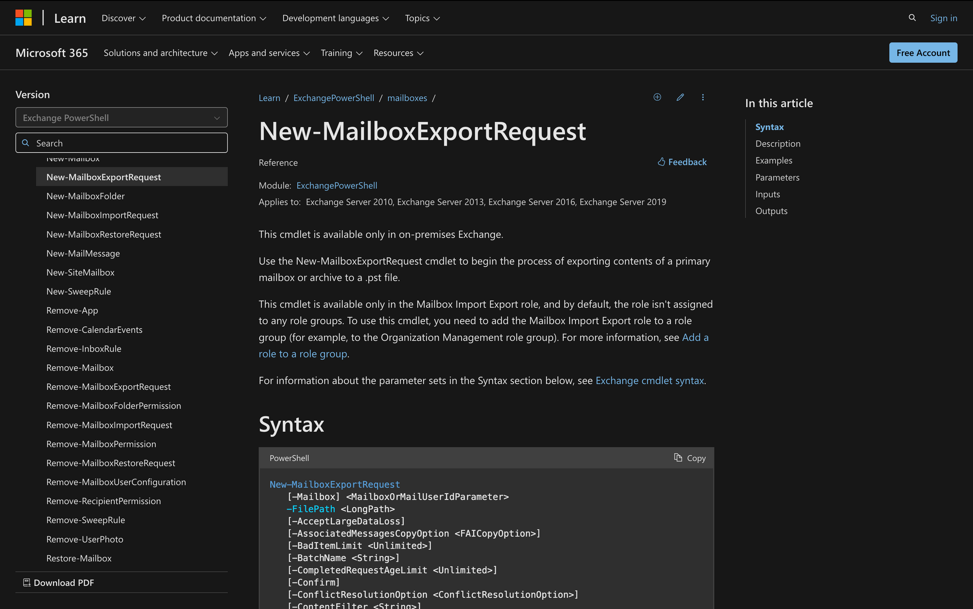 Using New-MailboxExportRequest in Powershell