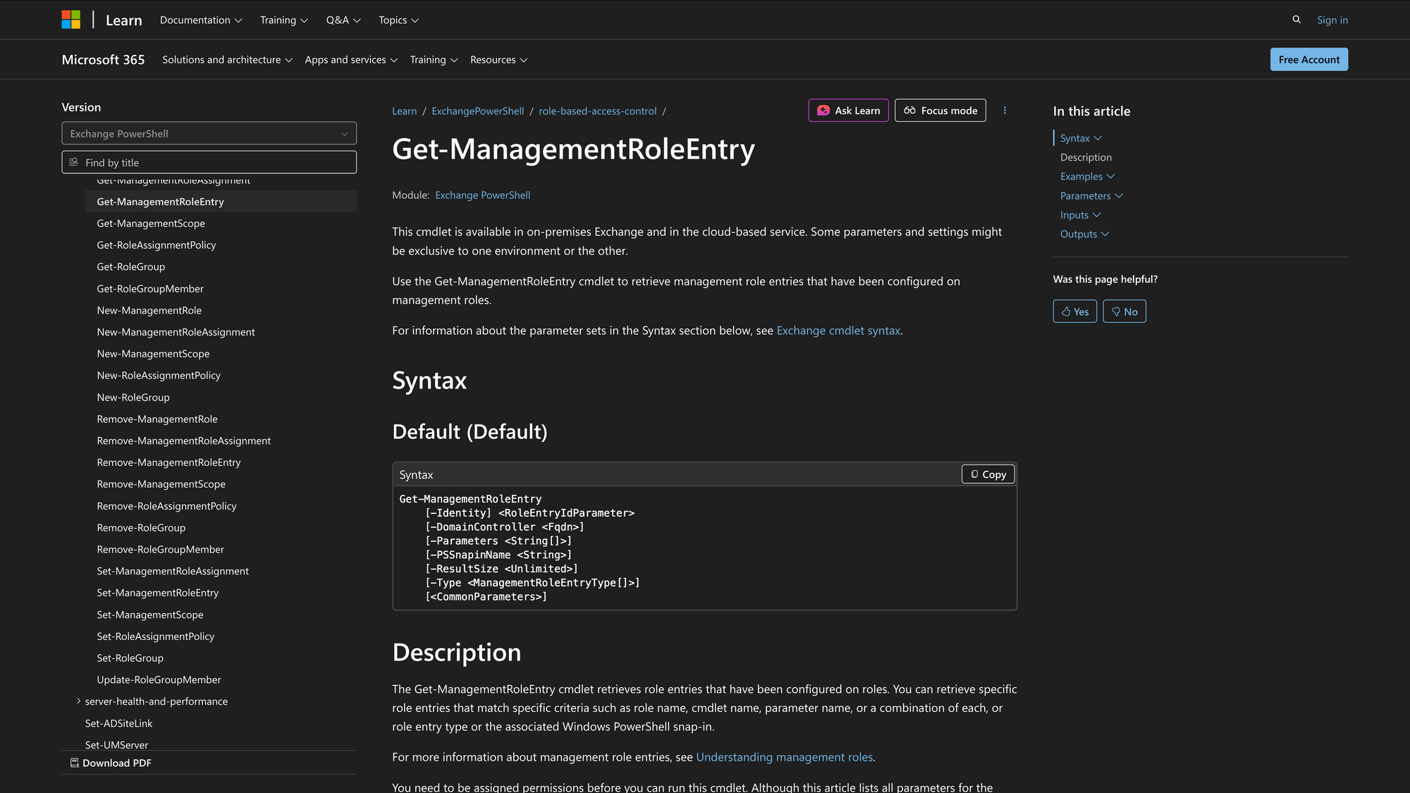 How to Use Get-ManagementRoleEntry in Powershell
