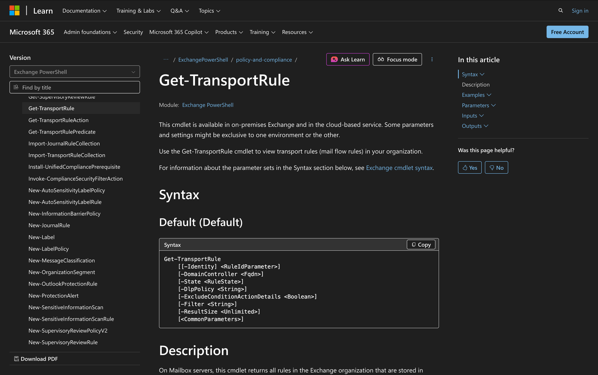 How to Use Get-TransportRule in Powershell