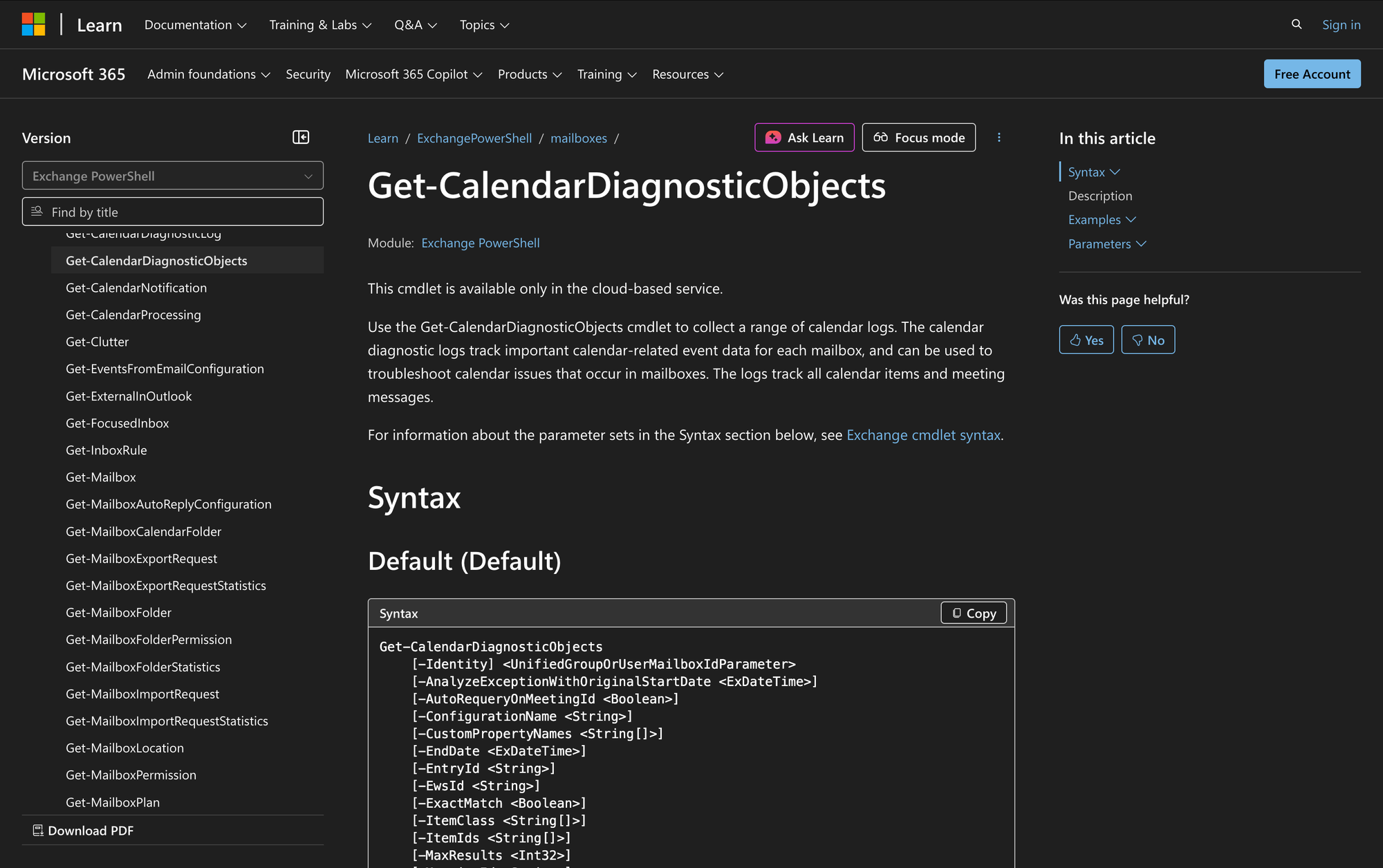 Using Get-CalendarDiagnosticObjects in Powershell