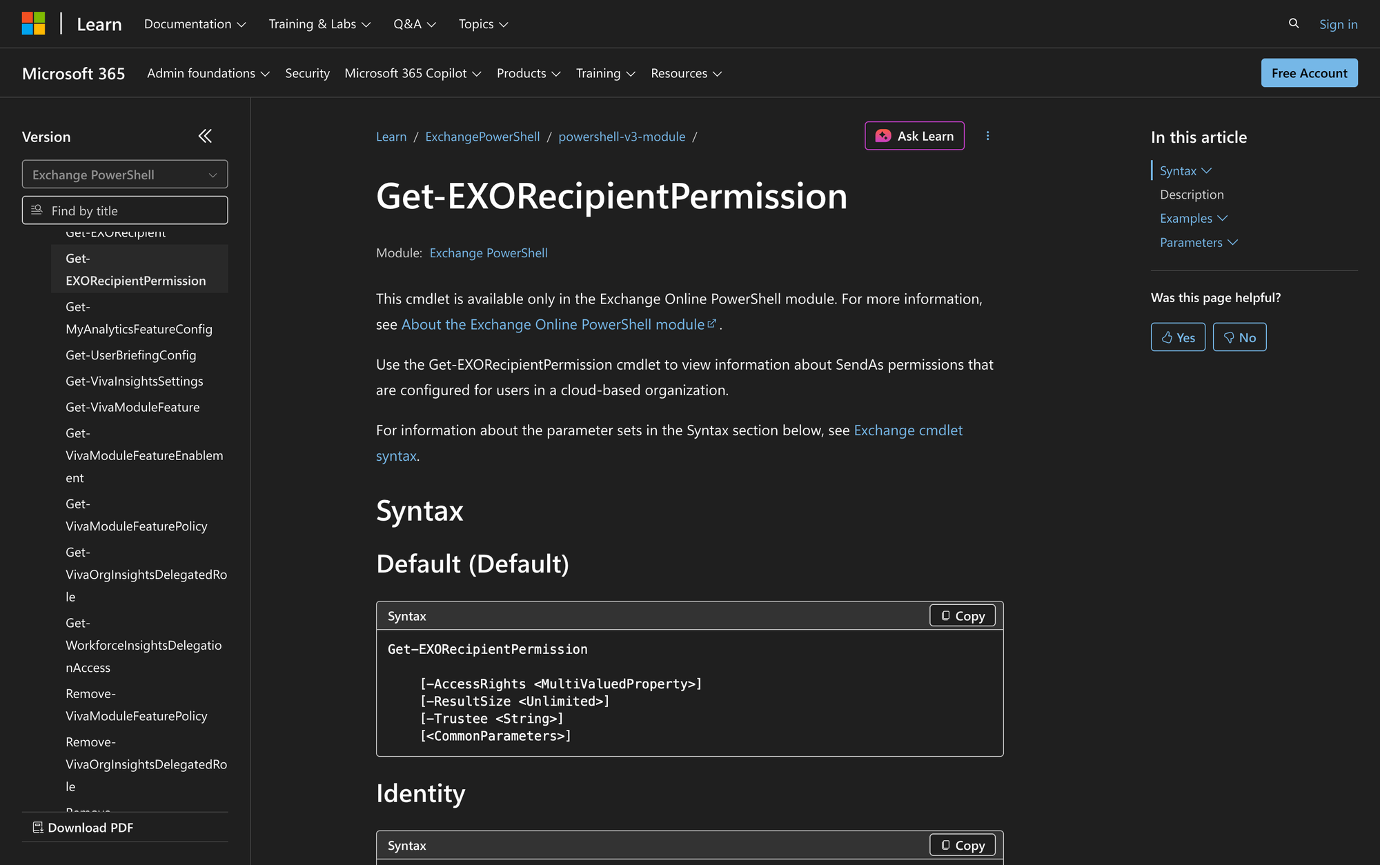 Using Get-EXORecipientPermission in Powershell