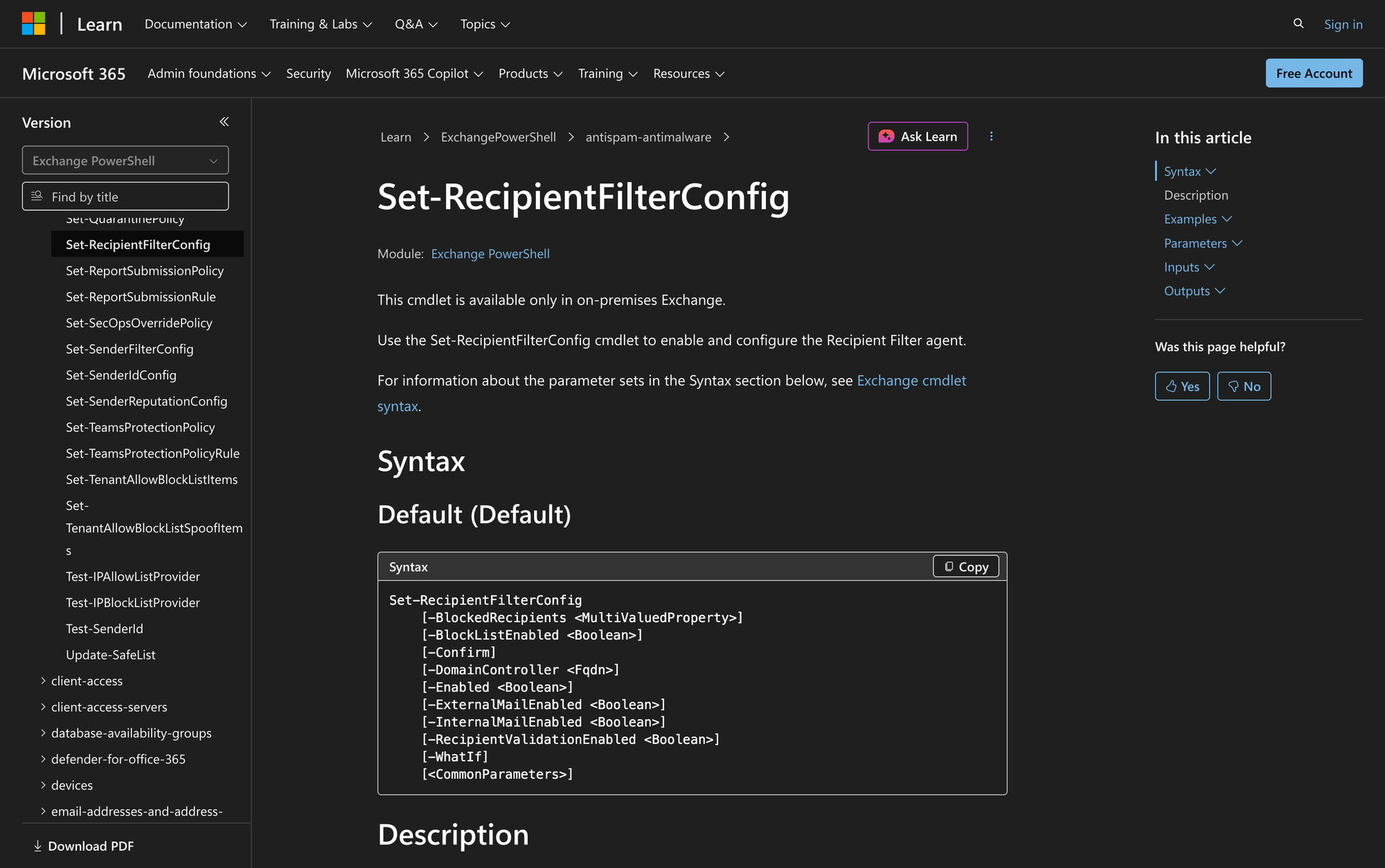 Using Set-RecipientFilterConfig in PowerShell