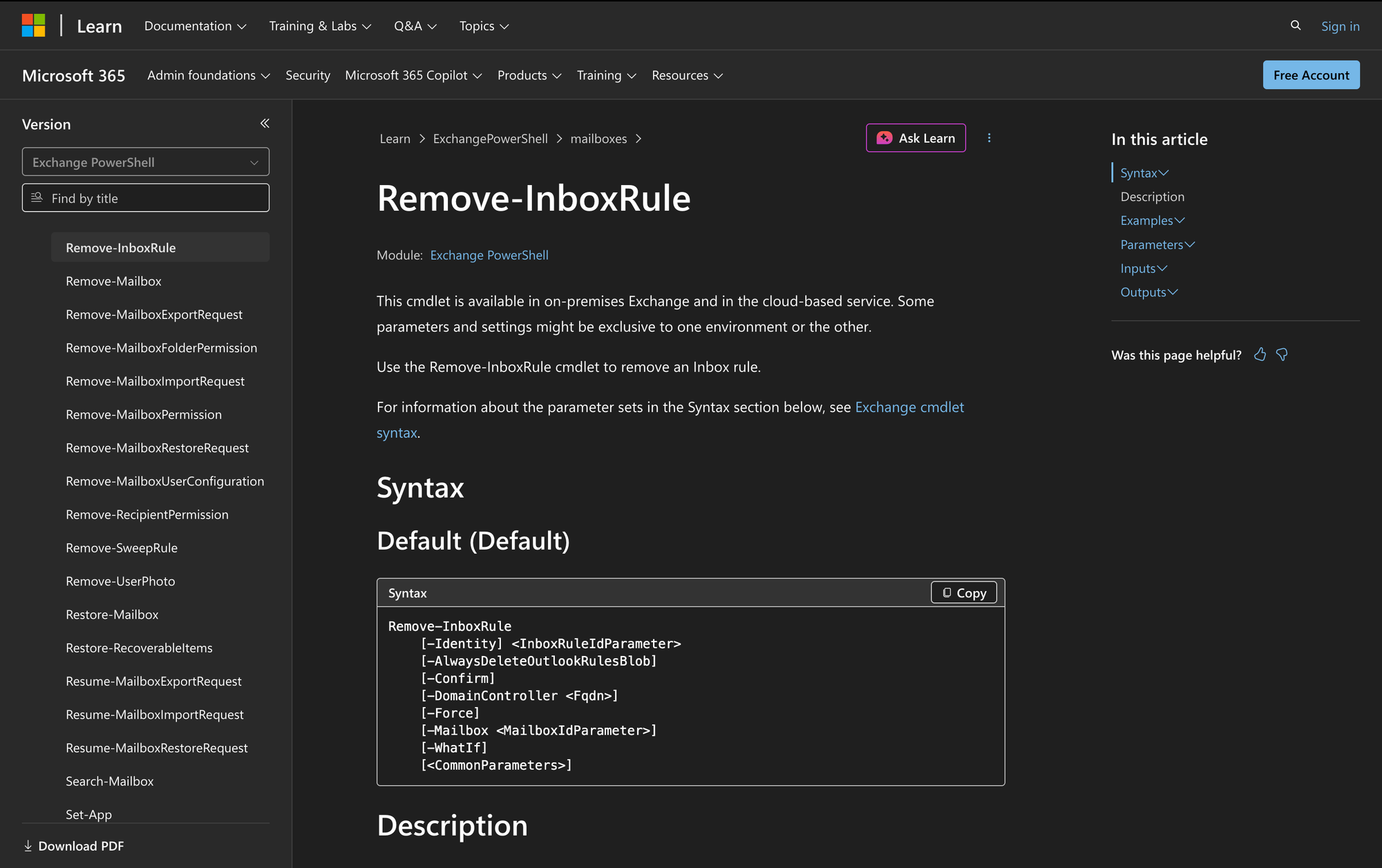 How to Use Remove-InboxRule in Powershell