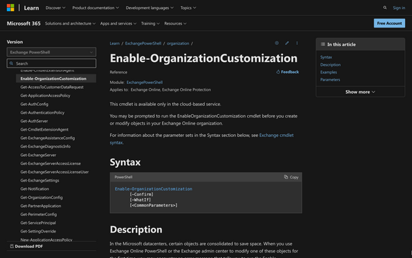 How to Enable-organizationcustomization in Powershell