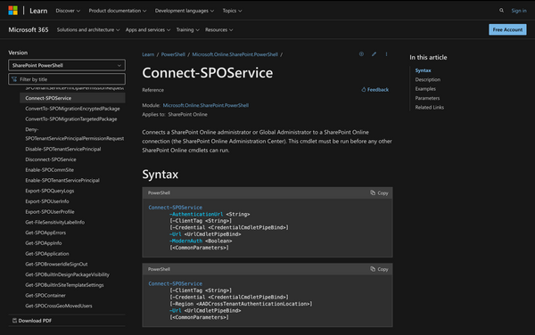Using Connect-Sposervice in Powershell