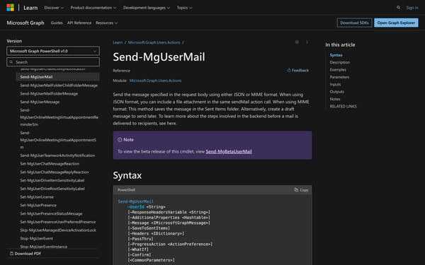 Using send-mgUserMail to send emails in Powershell