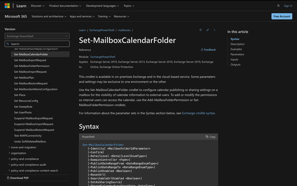 Using Set-MailboxCalendarFolder in Powershell