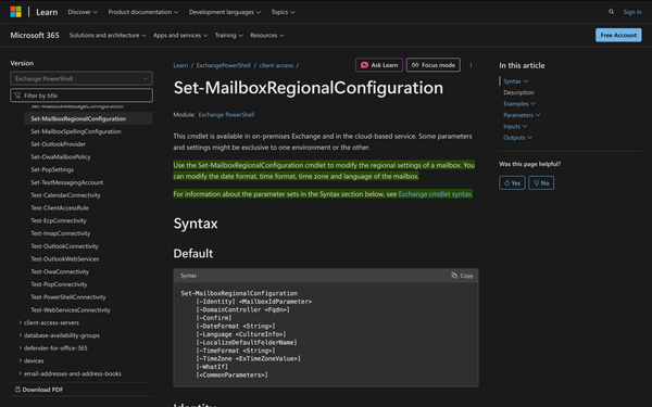 How to Use Set-MailboxRegionalConfiguration in Powershell