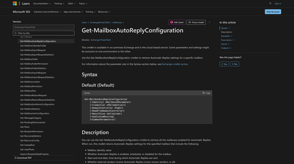 Using Get-MailboxAutoReplyConfiguration in Powershell