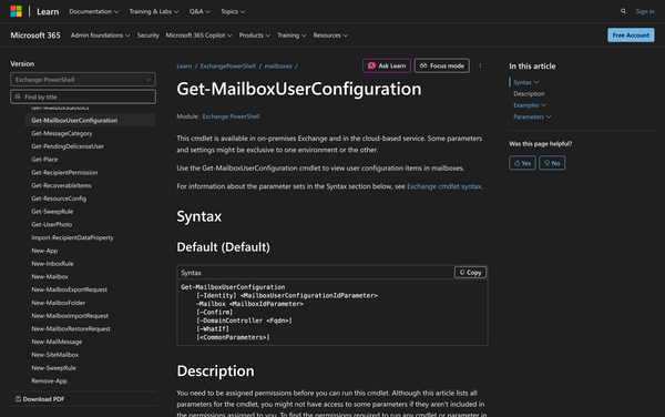 How to Use Get-MailboxUserConfiguration in Powershell