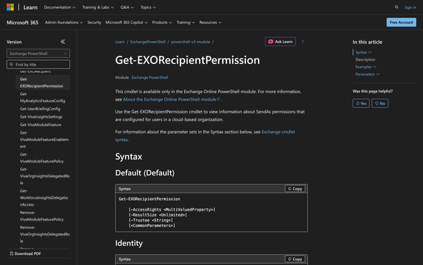 Using Get-EXORecipientPermission in Powershell
