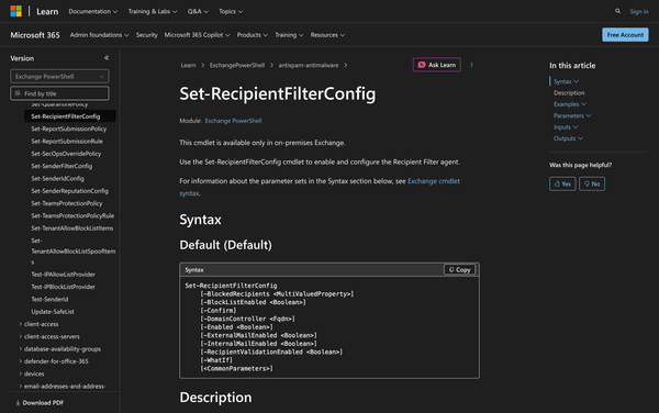 Using Set-RecipientFilterConfig in PowerShell