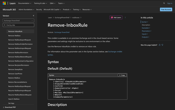 How to Use Remove-InboxRule in Powershell